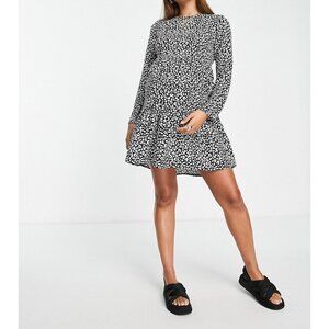 ASOS DESIGN Maternity Long Sleeve Tiered Mini Dress Mono Animal Print size 6